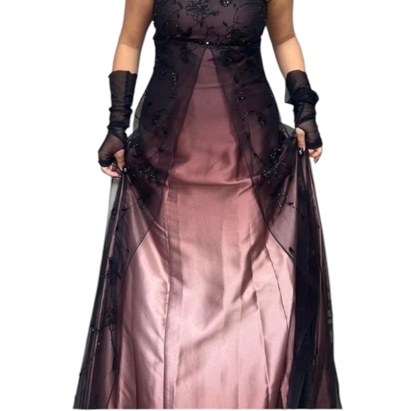 Y2k Vtg Empire Style Purple Ombre Lace/Beads Prom Evening Silky Slip Gown Sz 10 - Picture 6 of 16